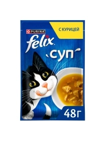 Влажный корм Felix Суп для взрослых кошек, с курицей, пауч, 48г