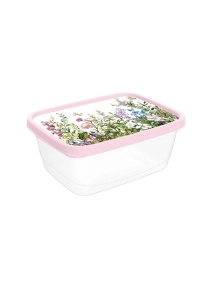 Контейнер для продуктов прямоугольный 1,5л с декором "Цветущий луг" (светло-розовый)