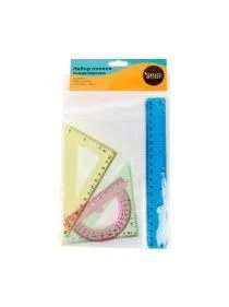 Набор линеек канцелярских: линейка, транспортир, угольник - 2 шт