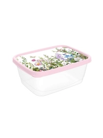 Контейнер для продуктов прямоугольный 0,85л с декором "Цветущий луг" (светло-розовый)