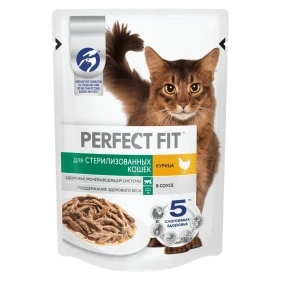 Корм  Perfect Fit для стерилизованных кошек,курица в соусе, 75 г