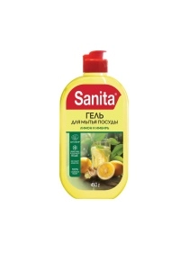 Средство для мытья посуды "Sanita", Лимон и имбирь, 450 г