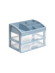 Органайзер для косметики 258*178*200 2 ящика (серо-синий/прозрачный)