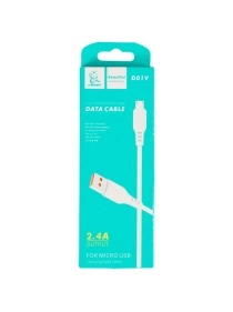 Кабель для зарядки, белый, MICRO USB, 1.0М, 2.4А