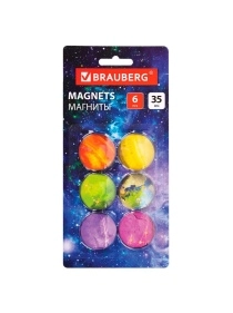 Магниты стеклянные 30 мм, НАБОР 6 шт, BRAUBERG, круглые, блистер, 272517