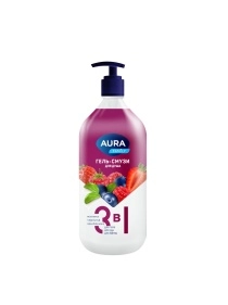 Гель-смузи для душа 3в1 малина, черника, земляника AURA Family NEW флакон/дозатор 1000мл КК/6