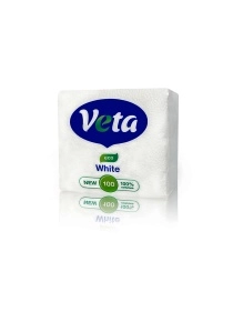 Салфетки бумажные  "VETA WHITE ECO" неокрашенные, 100 шт. в упаковке, 100% целлюлоза