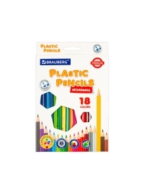 Карандаши цветные "BRAUBERG" PREMIUM, 18цв, пластиковые, шестигранные