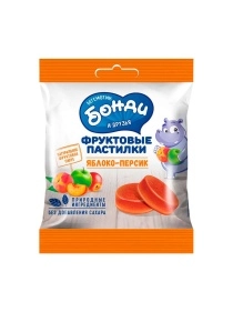 Фруктовые пастилки "Бегемотик Бонди и друзья" яблоко-персик, 30г