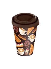 Стакан с крышкой 420мл с декором с клапаном "Кофейная пауза" (темно-коричневый)