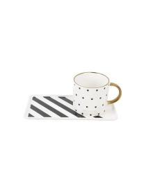 Чайная пара "Black and white": кружка 250 мл, блюдце 21,5*10 см