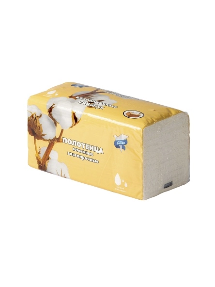 Полотенца бумажные  листовые V-сложение в пленке 200л  белые 1- слойные (200*200) Хлопок