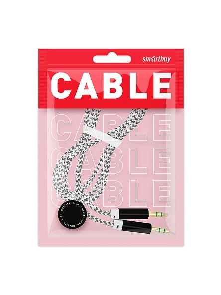 Кабель AUX 3.5-3.5 мм (M-M), 1 м, черный, нейлоновая оплетка