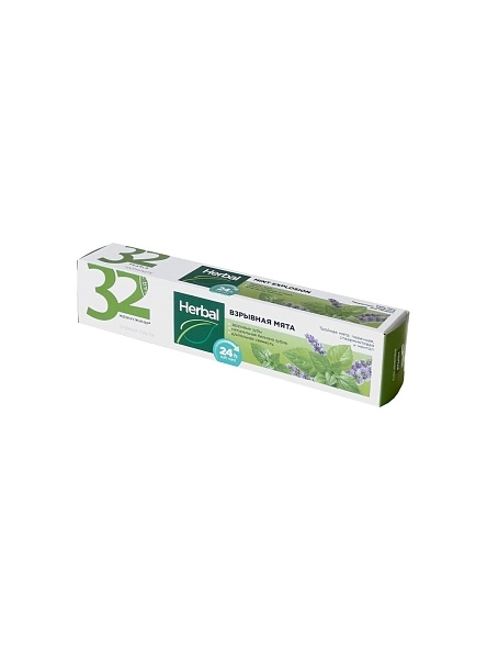 Паста зубная 32 ЖЕМЧУЖИНЫ HERBAL Взрывная мята, 100 г