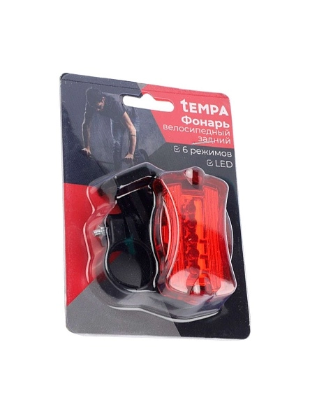 Фонарь велосипедный задний, 6,5*4*2,5 см, 6 режимов, 5 LED