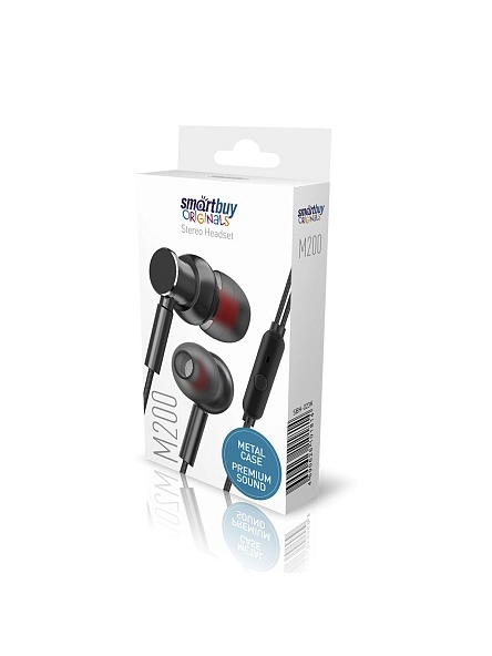 Внутриканальная гарнитура Smartbuy M200, металлич корпус, микрофон, пульт, черная (SBH-023K)/60