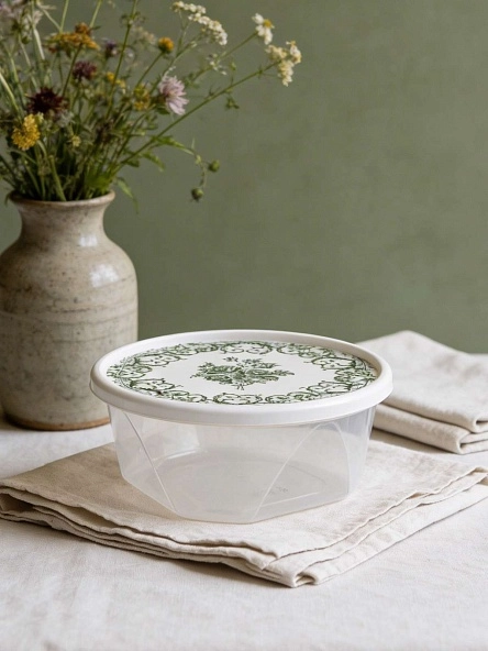 Контейнер для продуктов круглый 1,4л с декором "L'amour" (белый)