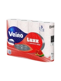Бумага туалетная ароматизированная Veiro Luxx с ароматом арбуза, БЕЛЫЙ, 3-сл., 17м, 12 рулонов