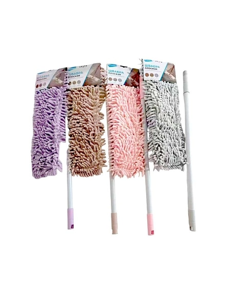 Швабра плоская "Чистюлино", телескопическая ручка 120 см, насадка "лапша" из шенилла, цвет микс
