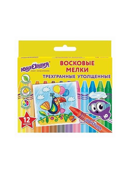 Карандаши восковые "ЮНЛАНДИЯ" Юнландик на празднике, 12цв, трехгран, утолщен