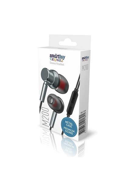 Внутриканальная гарнитура Smartbuy M200, металлич корпус, микрофон, пульт, серая, (SBH-024K)/60