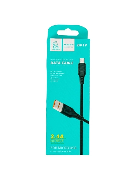 Кабель для зарядки, черный, MICRO USB, 1.0М, 2.4А