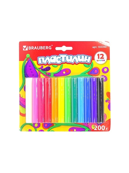 Пластилин классический "BRAUBERG" 12цв, 200г, блистер
