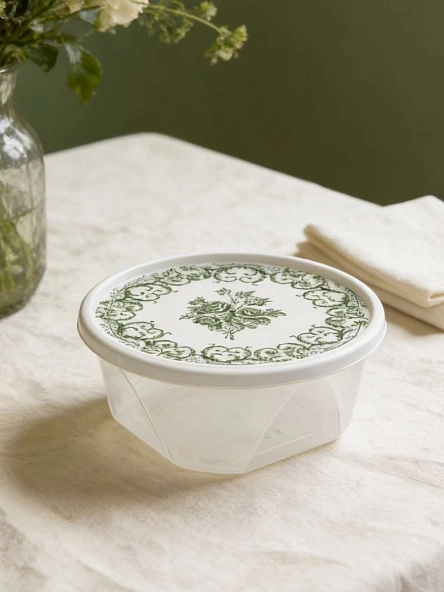 Контейнер для продуктов круглый 0,85л с декором "L'amour" (белый)