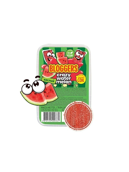 Мармелад "Крейзи вотермелон" (ремешки) в кисло-сладкой обсыпке жеват.со вкусом арбуза , 200г