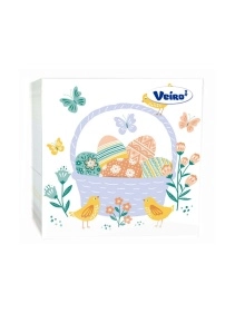 Салфетки бумажные столовые сервировочные  33 формата МИКС 2  Корзина и цыплята/Паттерн