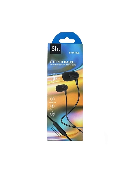 Наушники (Вставные) Sh. SHM10BL JEWEL UNIVERSAL HEADSET WITH MIC [163494] (BLACK)