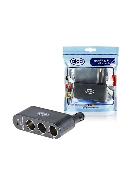 Переходник Alca прикуривателя тройной +1USB 12В 510/2