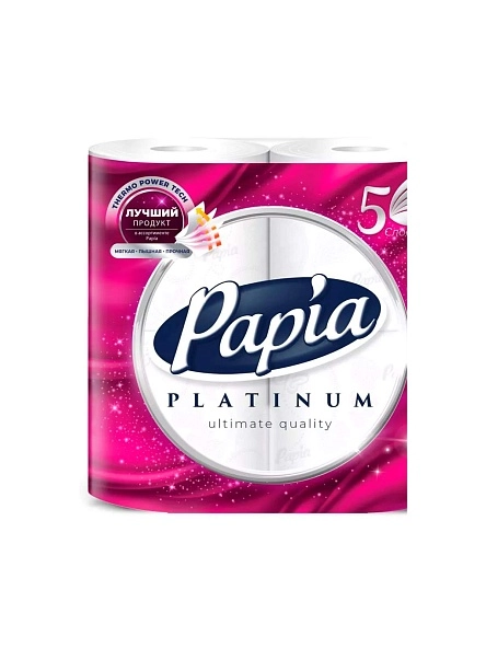 Бумага туалетная белая PAPIA Platinum пятислойная 4шт