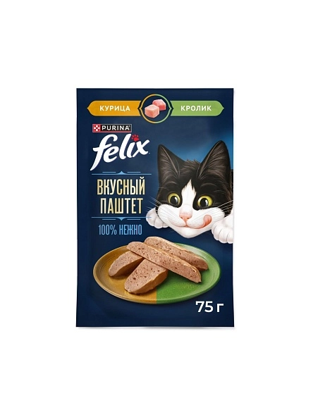 Влажный корм Felix паштет д/кошек курица, кролик, 75 г